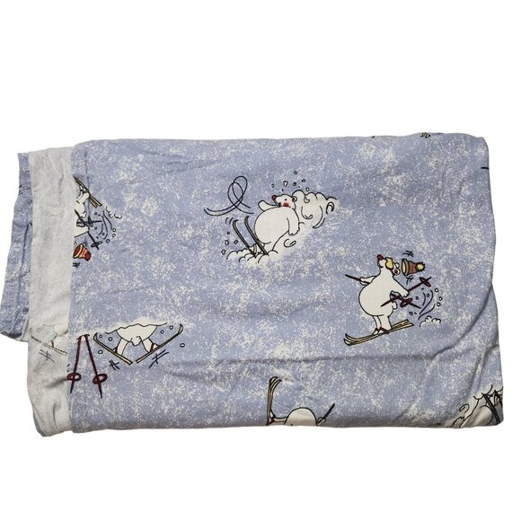 Berry Mountain Bedding 100% Cotton Flannel Full SZ Flat Sheet Polar Bear Skiing - Picture 2 of 7